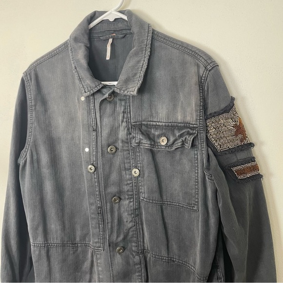 {SOLD} FREE PEOPLE Embellished Military Jacket Women’s Medium Black - Picture 4 of 8